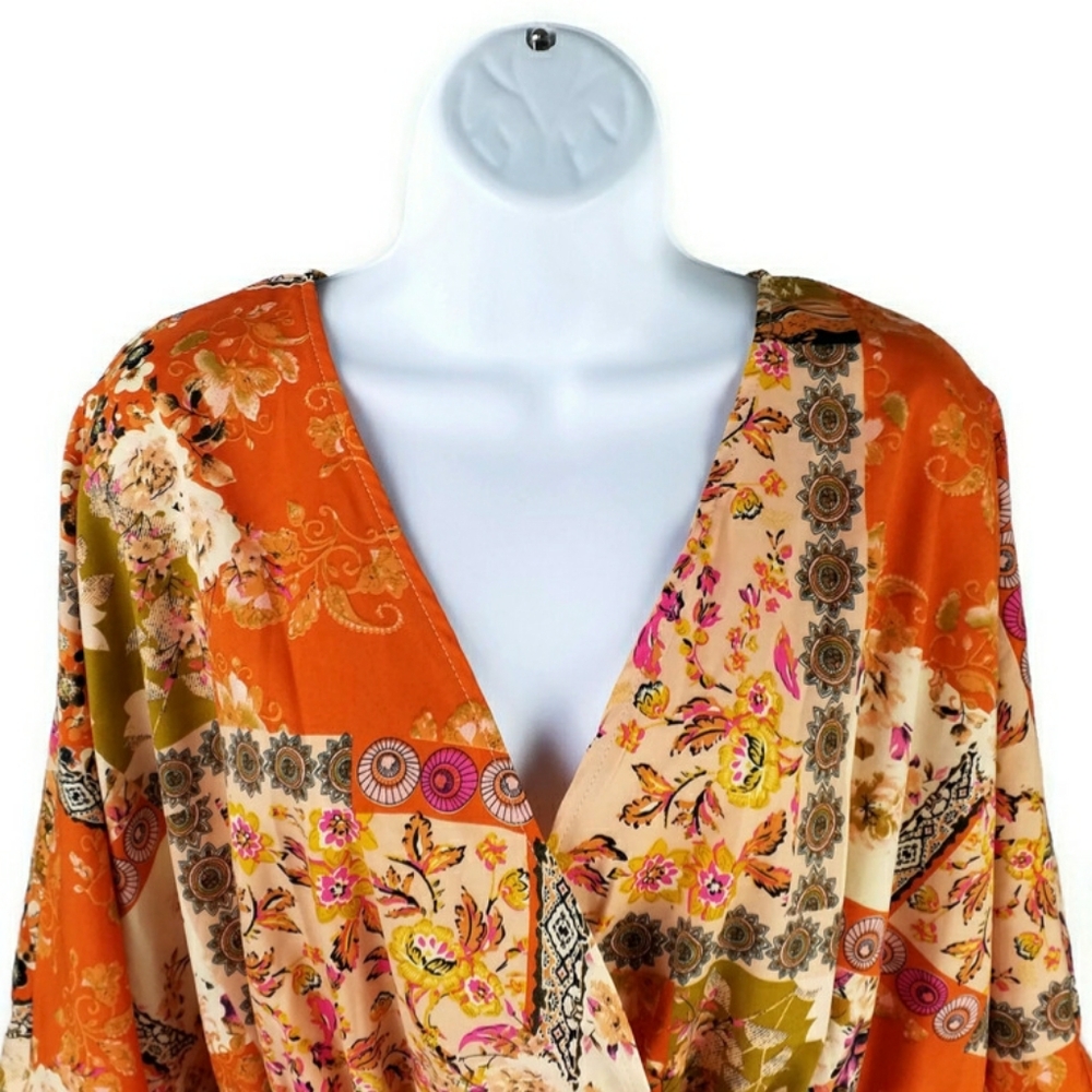 Shein Orange Patchwork Floral Print Surplice V-Ne… - image 3